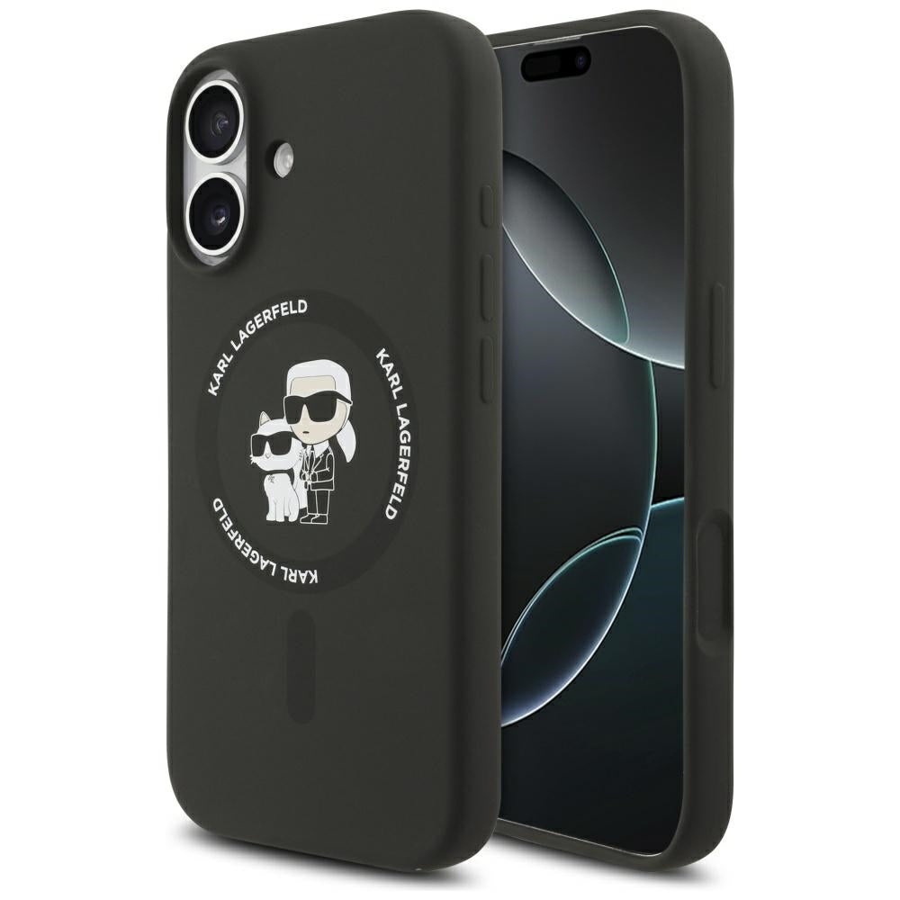 Pouzdro MagSafe pro Apple iPhone 17, Karl Lagerfeld, Ring Karl & Choupette, Černá