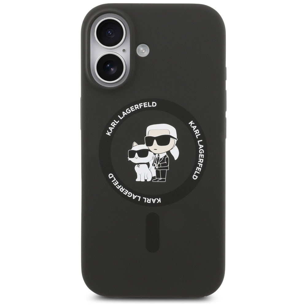 Pouzdro MagSafe pro Apple iPhone 17, Karl Lagerfeld, Ring Karl & Choupette, Černá