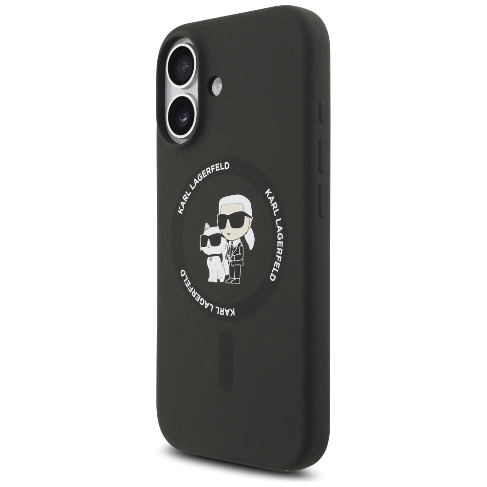 Pouzdro MagSafe pro Apple iPhone 17, Karl Lagerfeld, Ring Karl & Choupette, Černá
