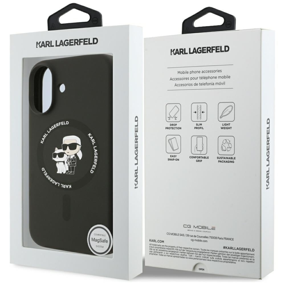 Pouzdro MagSafe pro Apple iPhone 17, Karl Lagerfeld, Ring Karl & Choupette, Černá