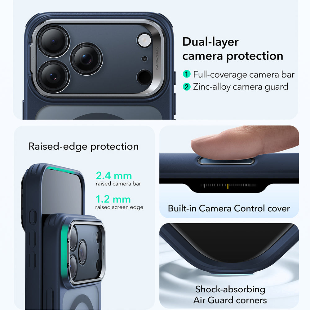 Pouzdro MagSafe pro Apple iPhone 17 Pro, ESR, Classic Hybrid Kickstand, Saténově modrá