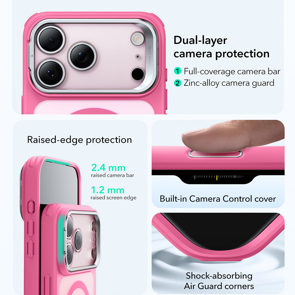 Pouzdro MagSafe pro Apple iPhone 17 Pro, ESR, Classic Hybrid Kickstand, Saténově růžové