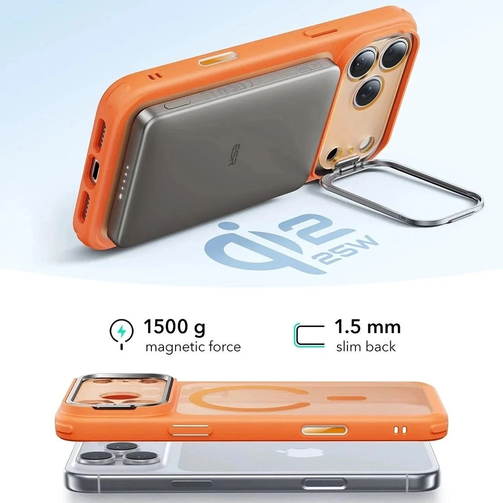 Pouzdro MagSafe pro Apple iPhone 17 Pro, ESR, Classic Hybrid Kickstand Slide, Saténově oranžová