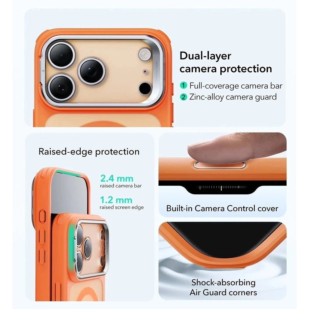 Pouzdro MagSafe pro Apple iPhone 17 Pro, ESR, Classic Hybrid Kickstand Slide, Saténově oranžová