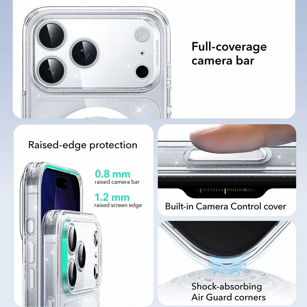 Pouzdro MagSafe pro Apple iPhone 17 Pro, ESR, Classic Hybrid Shimmer, Transparentní