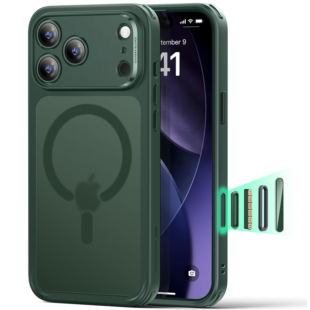 Pouzdro MagSafe pro Apple iPhone 17 Pro, ESR, Classic Hybrid, Saténově zelená