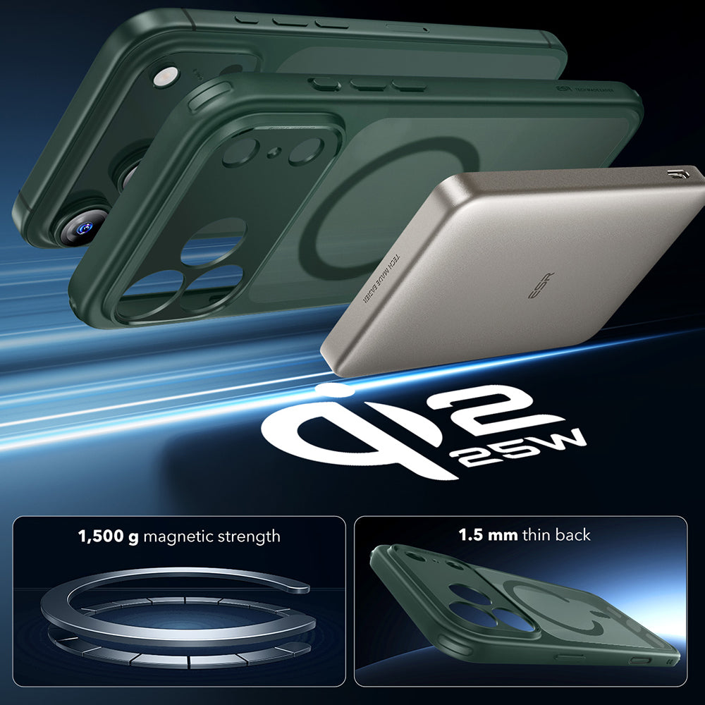 Pouzdro MagSafe pro Apple iPhone 17 Pro, ESR, Classic Hybrid, Saténově zelená