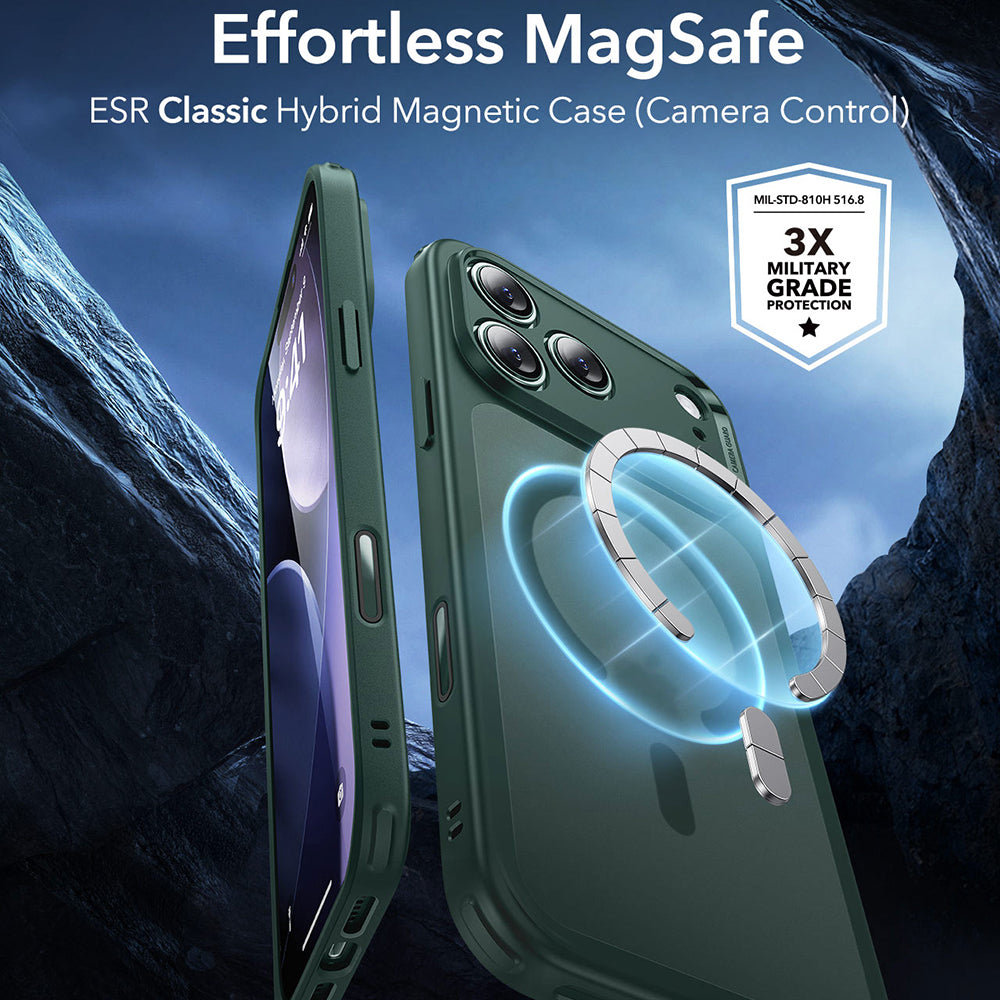 Pouzdro MagSafe pro Apple iPhone 17 Pro, ESR, Classic Hybrid, Saténově zelená