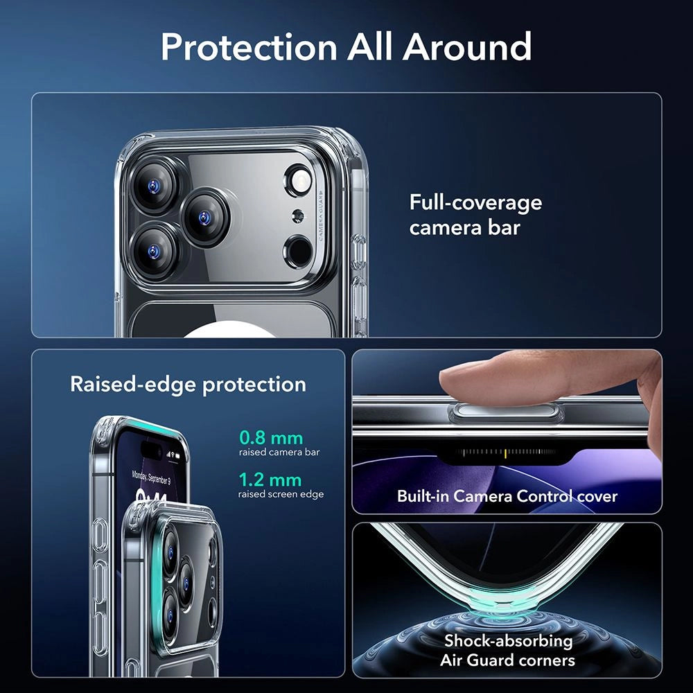Pouzdro MagSafe pro Apple iPhone 17 Pro, ESR, Classic Hybrid se Screen Protector, Transparentní
