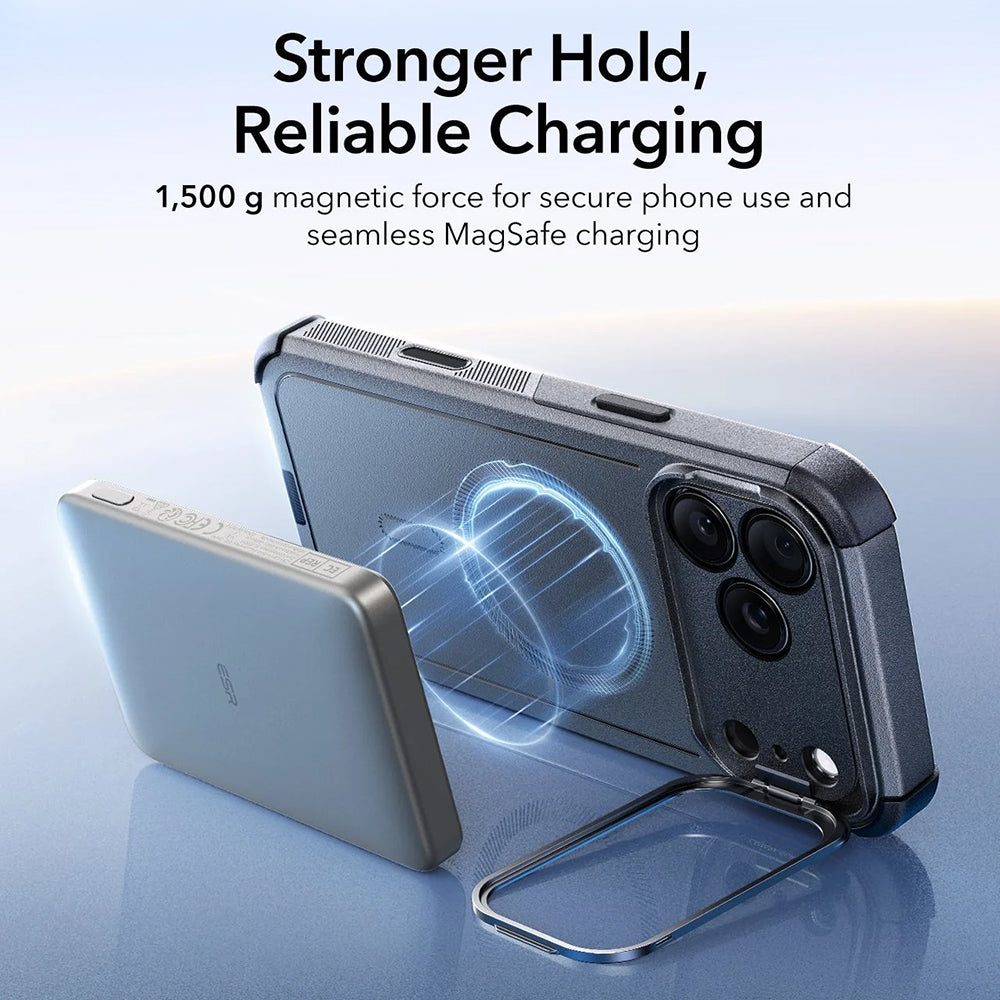 Pouzdro MagSafe pro Apple iPhone 17 Pro, ESR, Cyber Armor Kickstand, Šedé