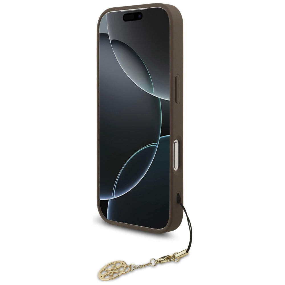 Pouzdro MagSafe pro Apple iPhone 17 Pro, Guess, 4G Charm Cradle, hnědá
