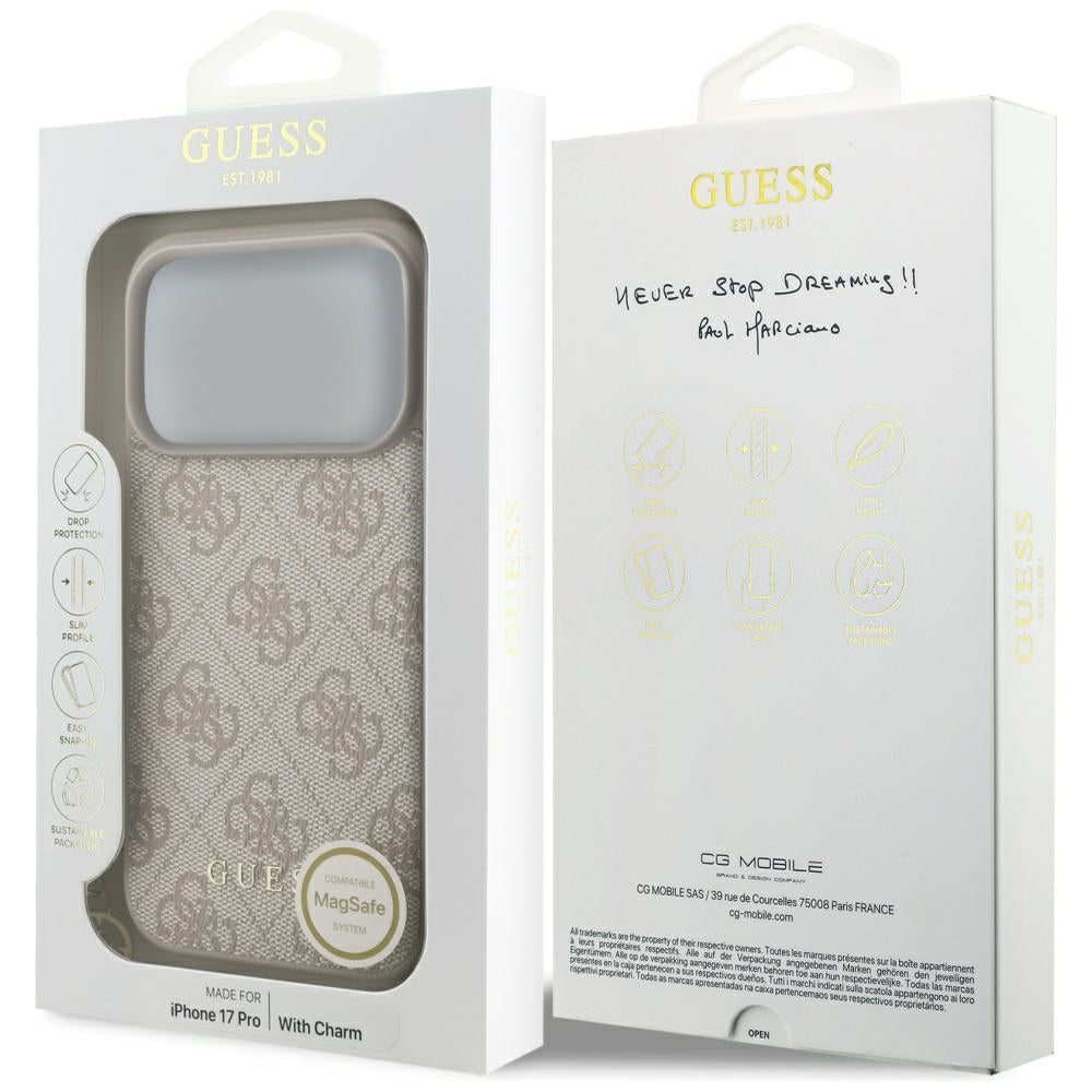 Pouzdro MagSafe pro Apple iPhone 17 Pro, Guess, 4G Charm Cradle, Růžové