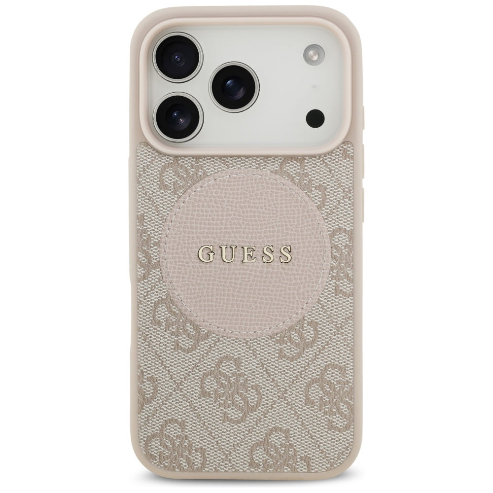 Pouzdro MagSafe pro Apple iPhone 17 Pro, Guess, 4G Circle Classic Logo, Růžová