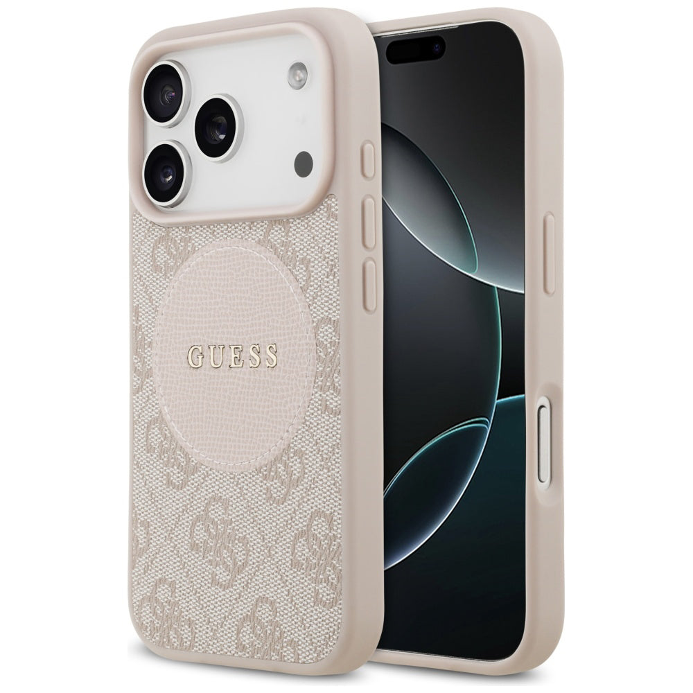 Pouzdro MagSafe pro Apple iPhone 17 Pro, Guess, 4G Circle Classic Logo, Růžová