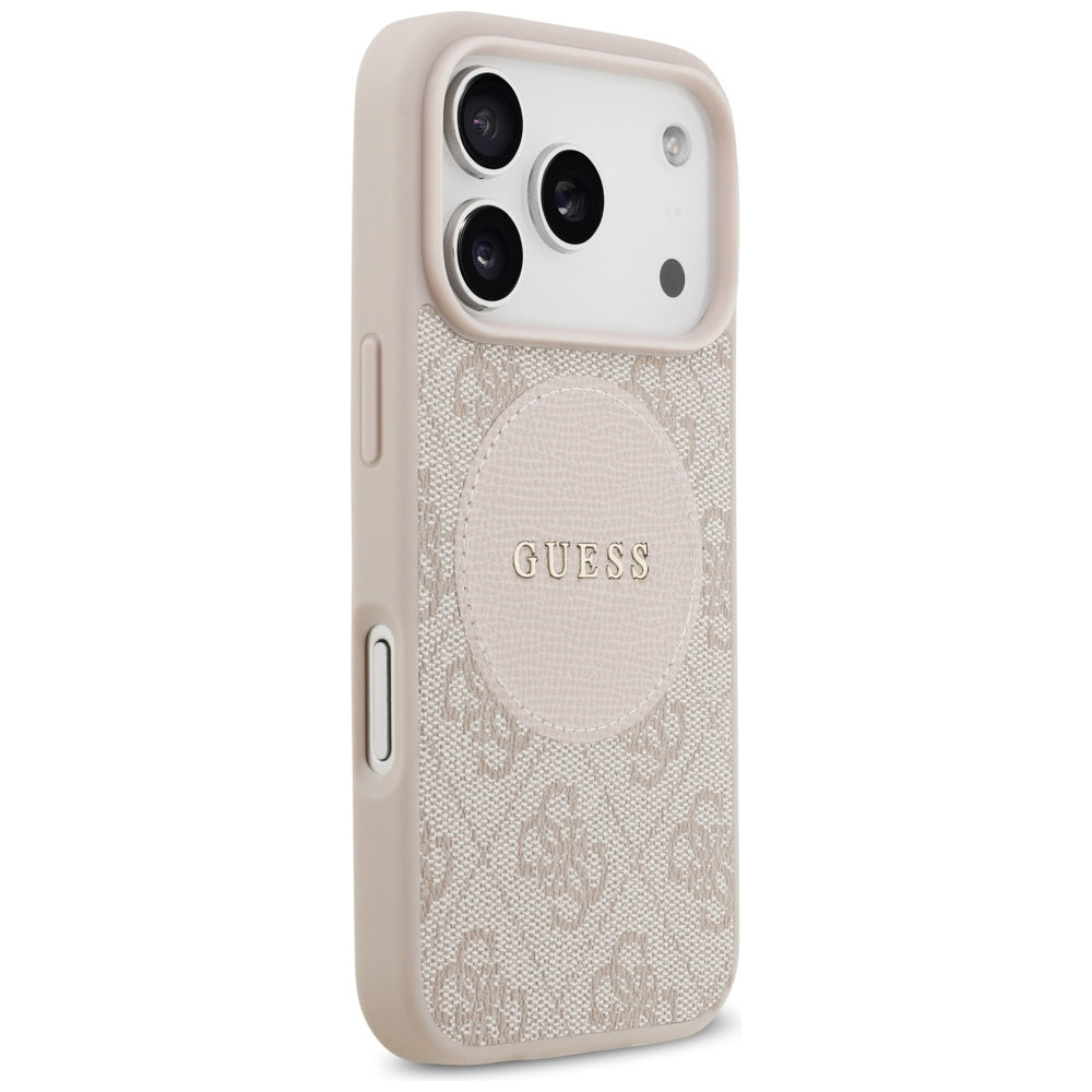 Pouzdro MagSafe pro Apple iPhone 17 Pro, Guess, 4G Circle Classic Logo, Růžová