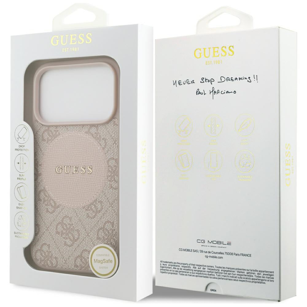 Pouzdro MagSafe pro Apple iPhone 17 Pro, Guess, 4G Circle Classic Logo, Růžová