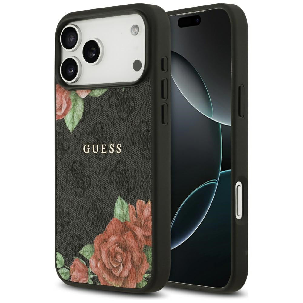 Pouzdro MagSafe pro Apple iPhone 17 Pro, Guess, 4G Flowers Print, Černá