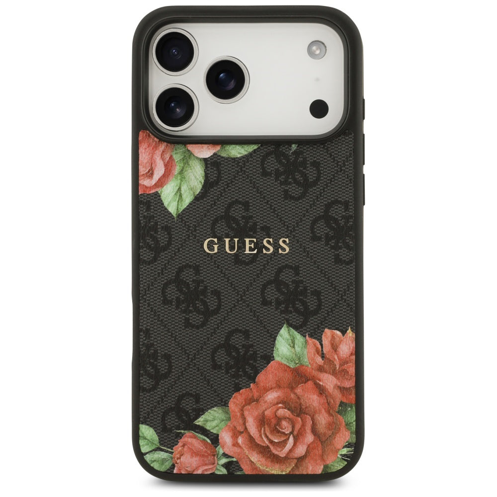 Pouzdro MagSafe pro Apple iPhone 17 Pro, Guess, 4G Flowers Print, Černá