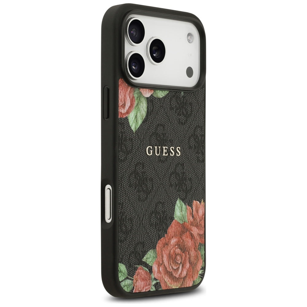 Pouzdro MagSafe pro Apple iPhone 17 Pro, Guess, 4G Flowers Print, Černá