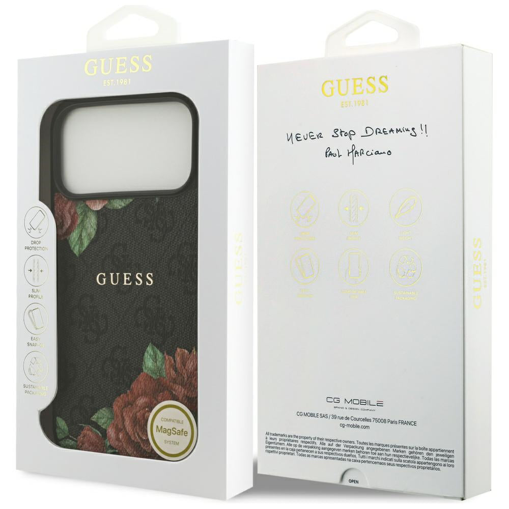 Pouzdro MagSafe pro Apple iPhone 17 Pro, Guess, 4G Flowers Print, Černá