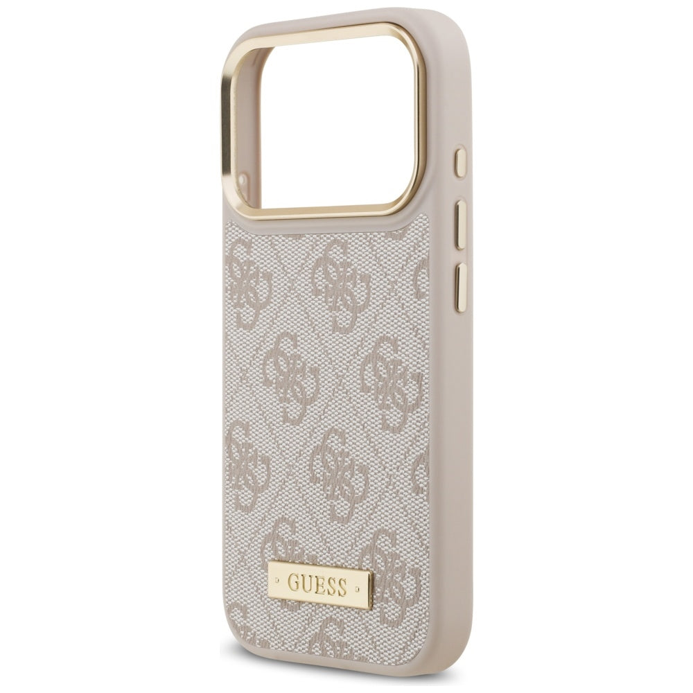 Pouzdro MagSafe pro Apple iPhone 17 Pro, Guess, 4G Logo Plate, Růžové