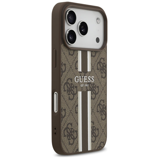 Pouzdro MagSafe pro Apple iPhone 17 Pro, Guess, 4G Printed Stripes, hnědá