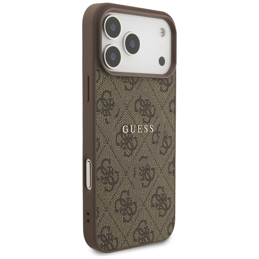 Pouzdro MagSafe pro Apple iPhone 17 Pro, Guess, 4G Ring Classic Logo, hnědá