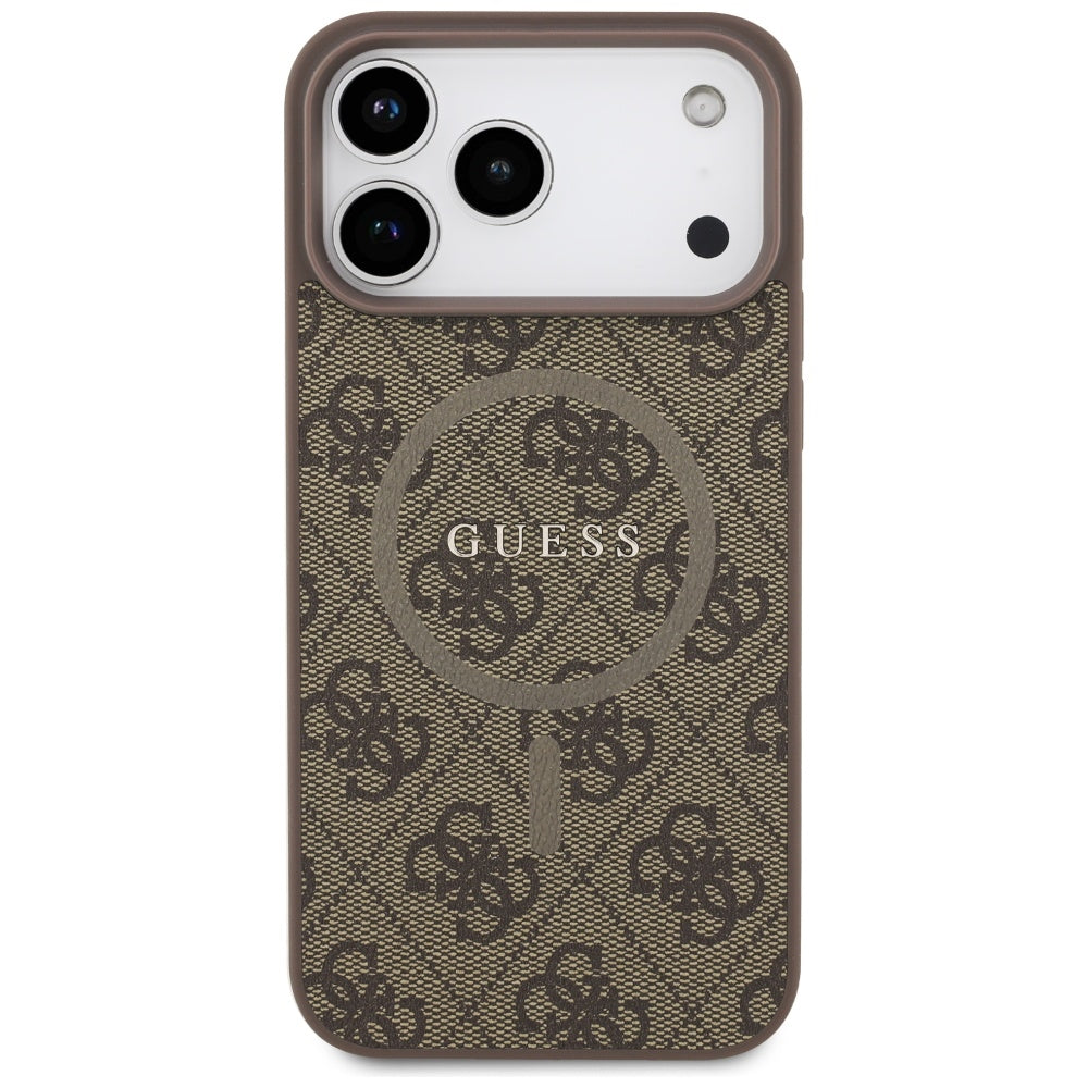 Pouzdro MagSafe pro Apple iPhone 17 Pro, Guess, 4G Ring Classic Logo, hnědá