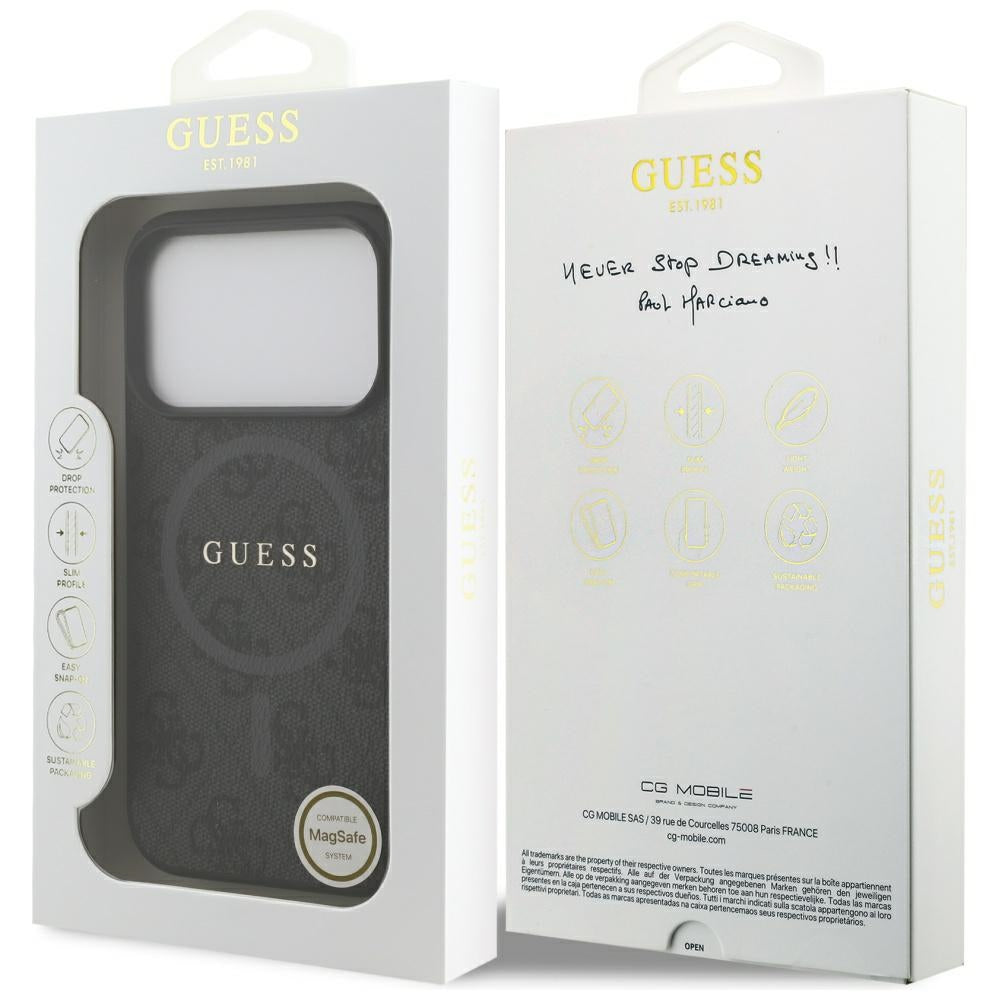 Pouzdro MagSafe pro Apple iPhone 17 Pro, Guess, 4G Ring Classic Logo, Černá