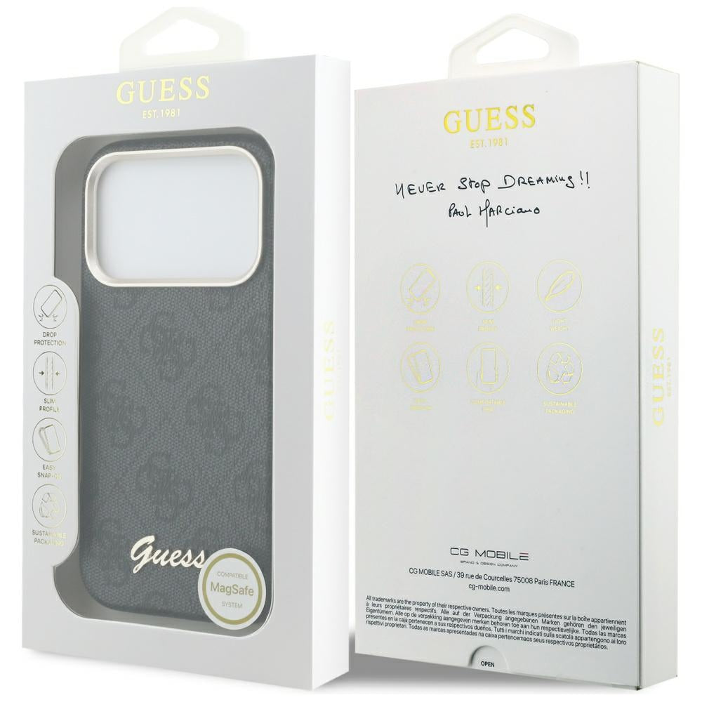 Pouzdro MagSafe pro Apple iPhone 17 Pro, Guess, 4G Script Logo, Černá