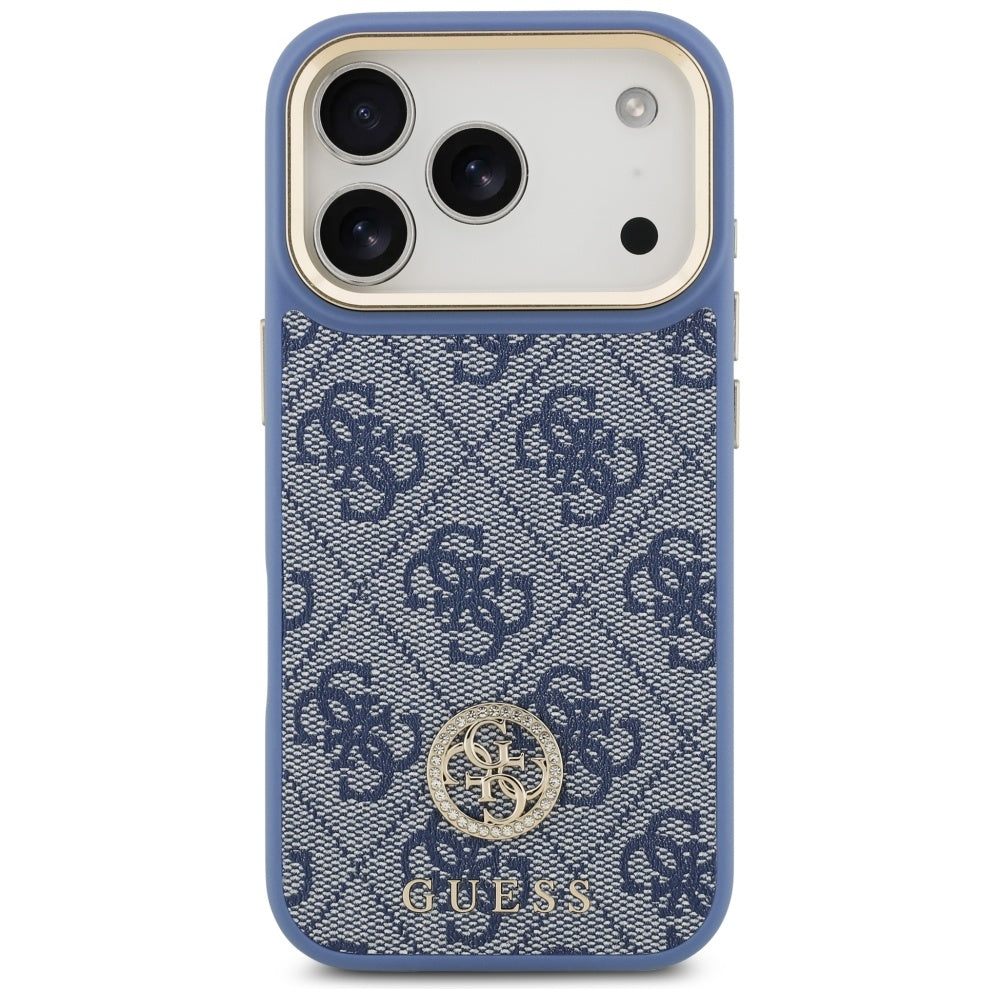 Pouzdro MagSafe pro Apple iPhone 17 Pro, Guess, 4G Strass Logo, Modrá