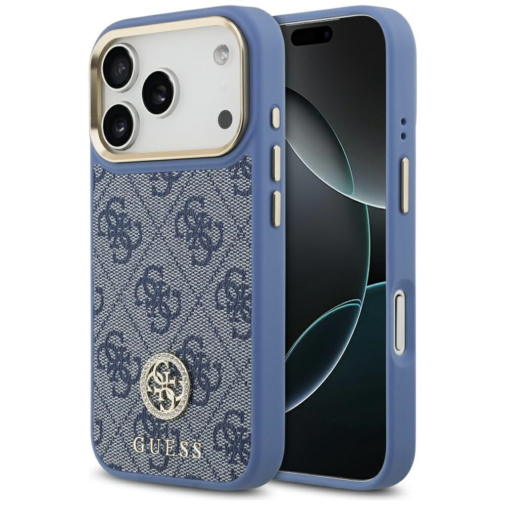 Pouzdro MagSafe pro Apple iPhone 17 Pro, Guess, 4G Strass Logo, Modrá