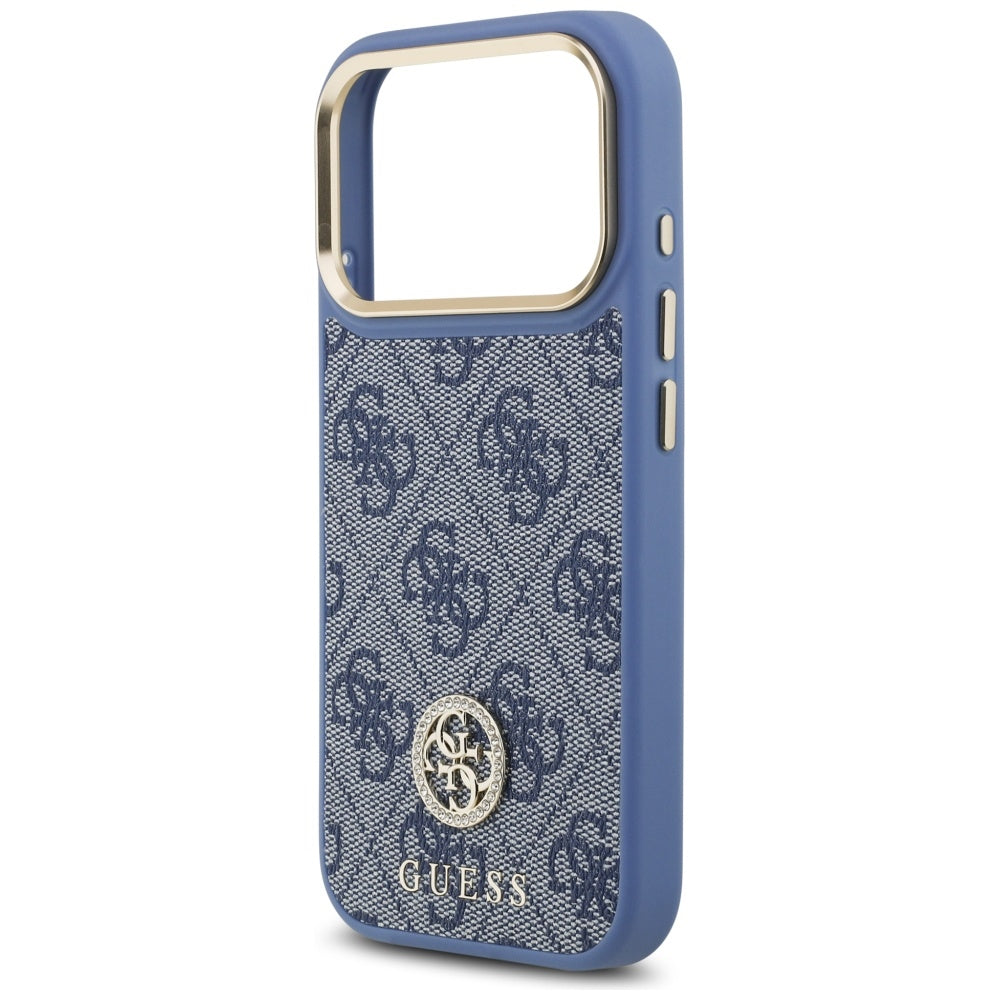 Pouzdro MagSafe pro Apple iPhone 17 Pro, Guess, 4G Strass Logo, Modrá
