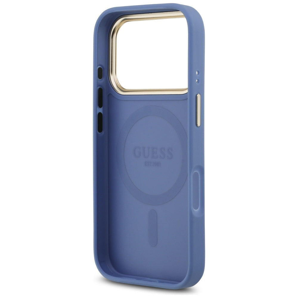 Pouzdro MagSafe pro Apple iPhone 17 Pro, Guess, 4G Strass Logo, Modrá