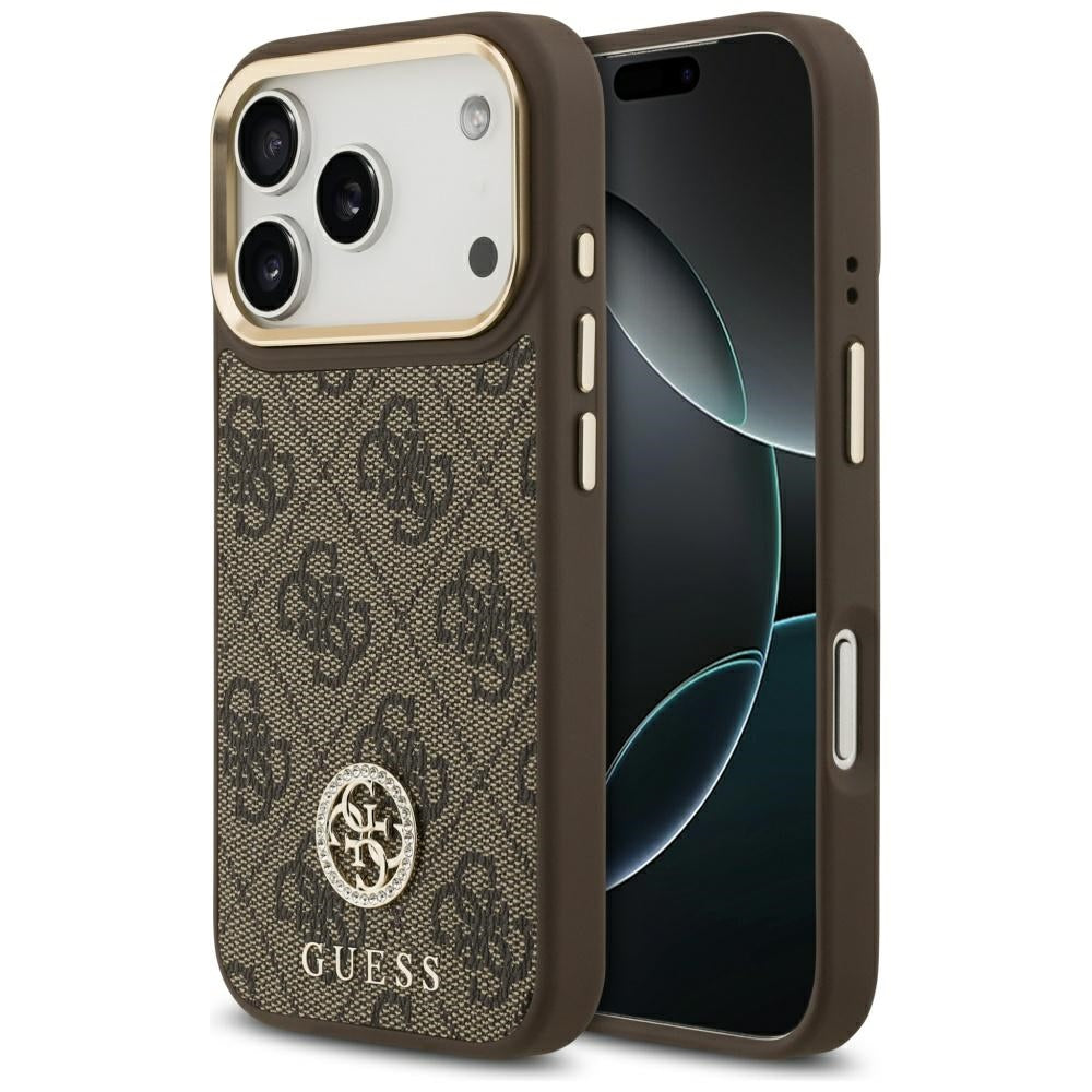 Pouzdro MagSafe pro Apple iPhone 17 Pro, Guess, 4G Strass Logo, Hnědá