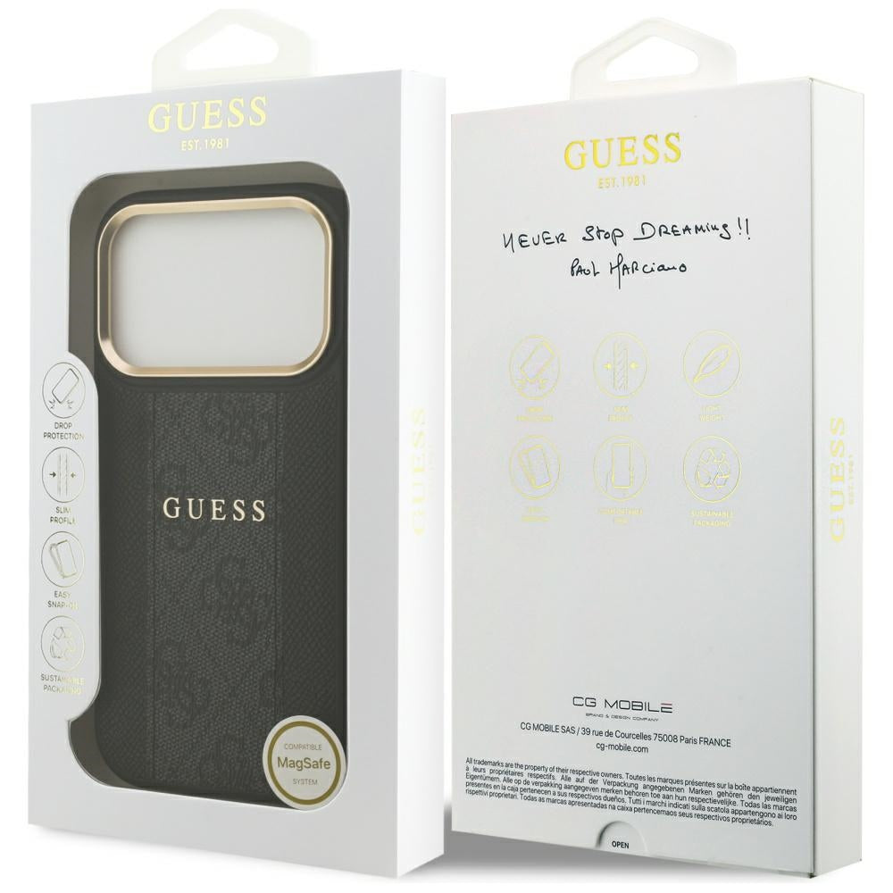 Pouzdro MagSafe pro Apple iPhone 17 Pro, Guess, 4G Stripe, Černá