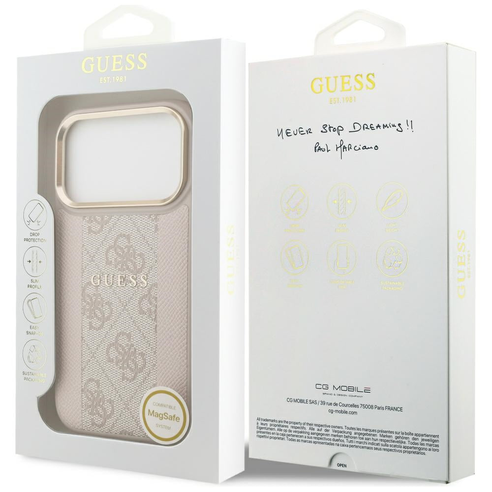 Pouzdro MagSafe pro Apple iPhone 17 Pro, Guess, 4G Stripe, Růžové
