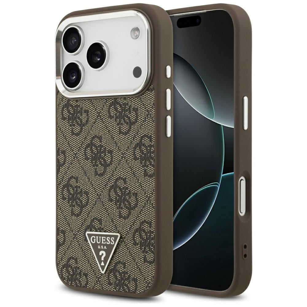 Pouzdro MagSafe pro Apple iPhone 17 Pro, Guess, 4G Triangle Logo, Stříbrně hnědé