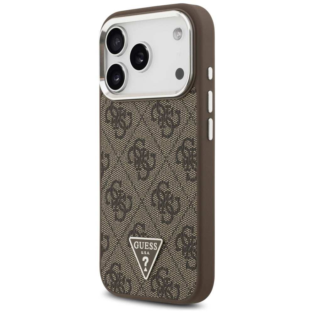 Pouzdro MagSafe pro Apple iPhone 17 Pro, Guess, 4G Triangle Logo, Stříbrně hnědé