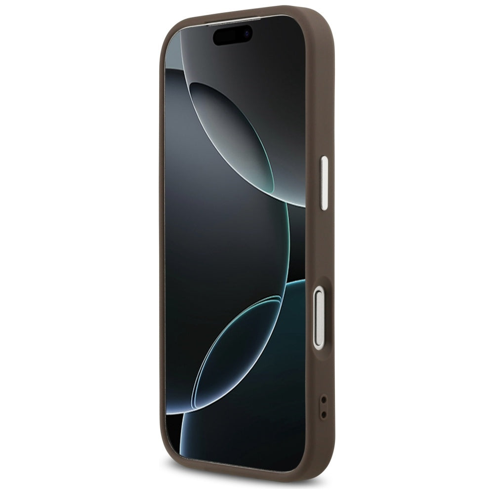 Pouzdro MagSafe pro Apple iPhone 17 Pro, Guess, 4G Triangle Logo, Stříbrně hnědé