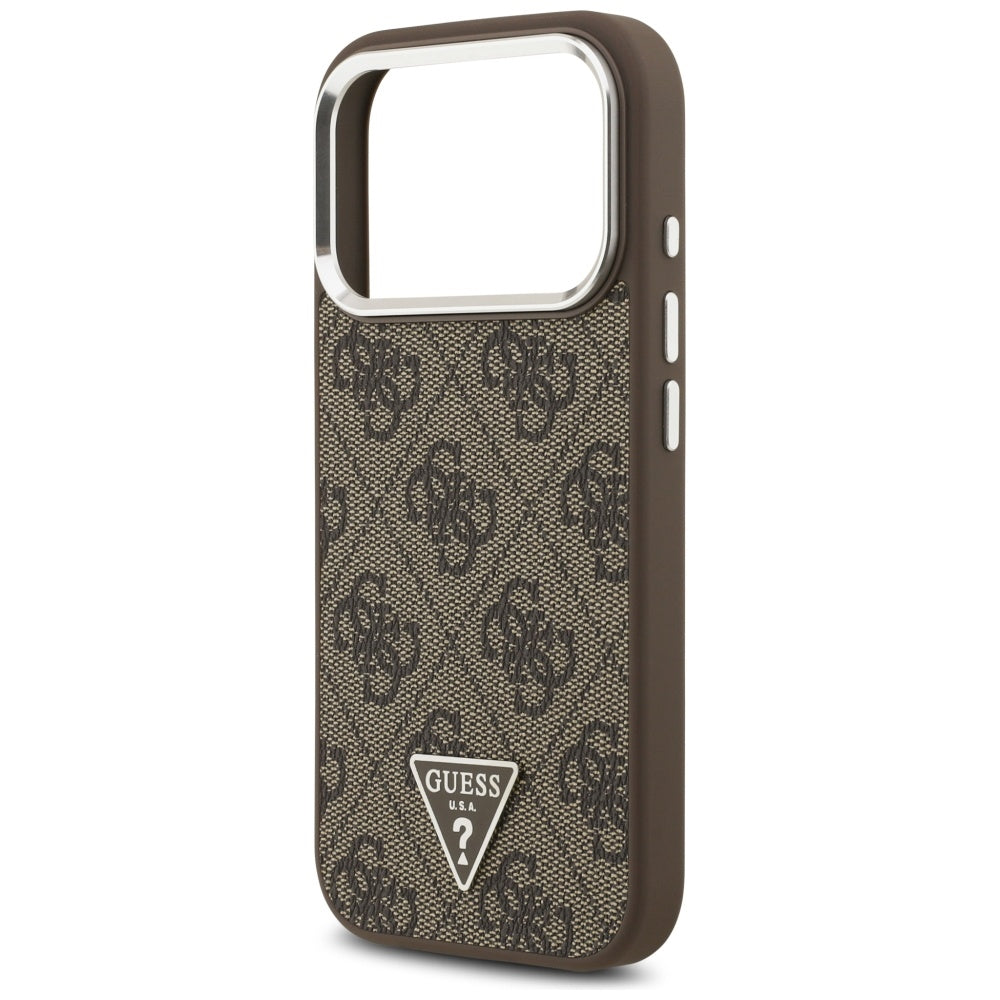 Pouzdro MagSafe pro Apple iPhone 17 Pro, Guess, 4G Triangle Logo, Stříbrně hnědé