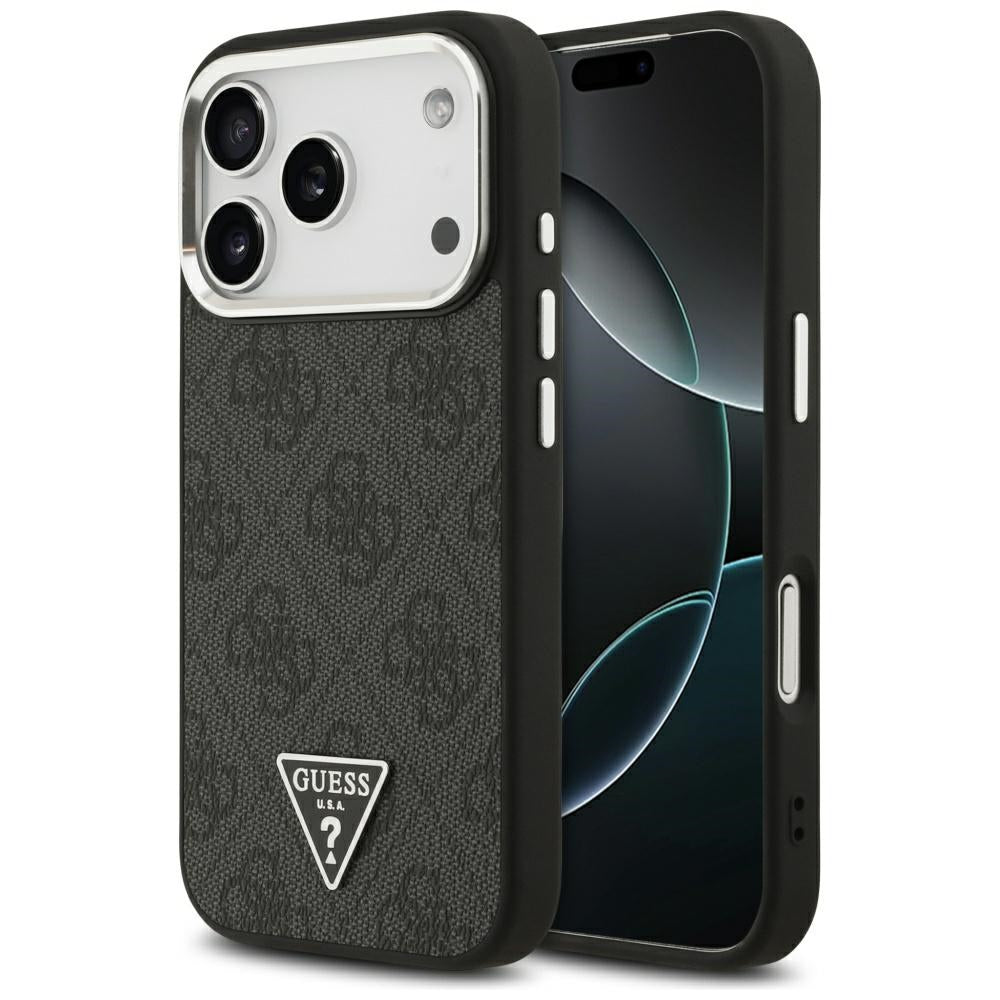Pouzdro MagSafe pro Apple iPhone 17 Pro, Guess, 4G Triangle Logo, Černé Stříbrné