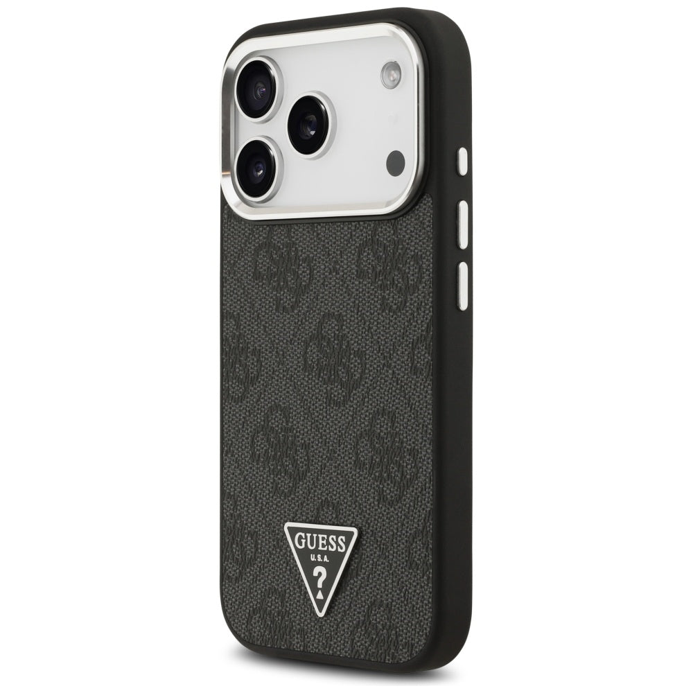 Pouzdro MagSafe pro Apple iPhone 17 Pro, Guess, 4G Triangle Logo, Černé Stříbrné