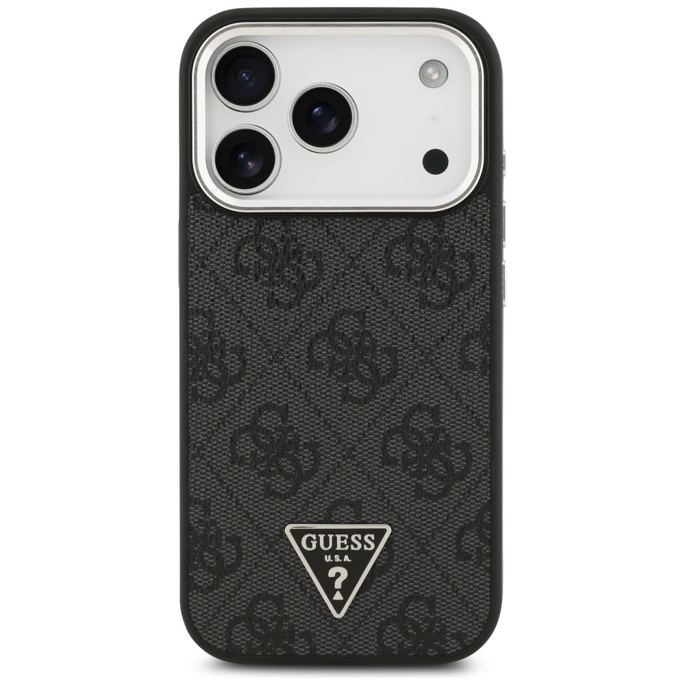Pouzdro MagSafe pro Apple iPhone 17 Pro, Guess, 4G Triangle Logo, Černé Stříbrné