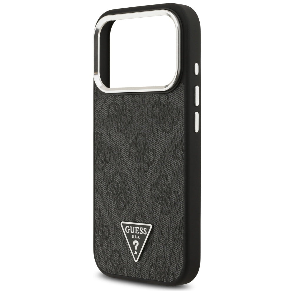 Pouzdro MagSafe pro Apple iPhone 17 Pro, Guess, 4G Triangle Logo, Černé Stříbrné
