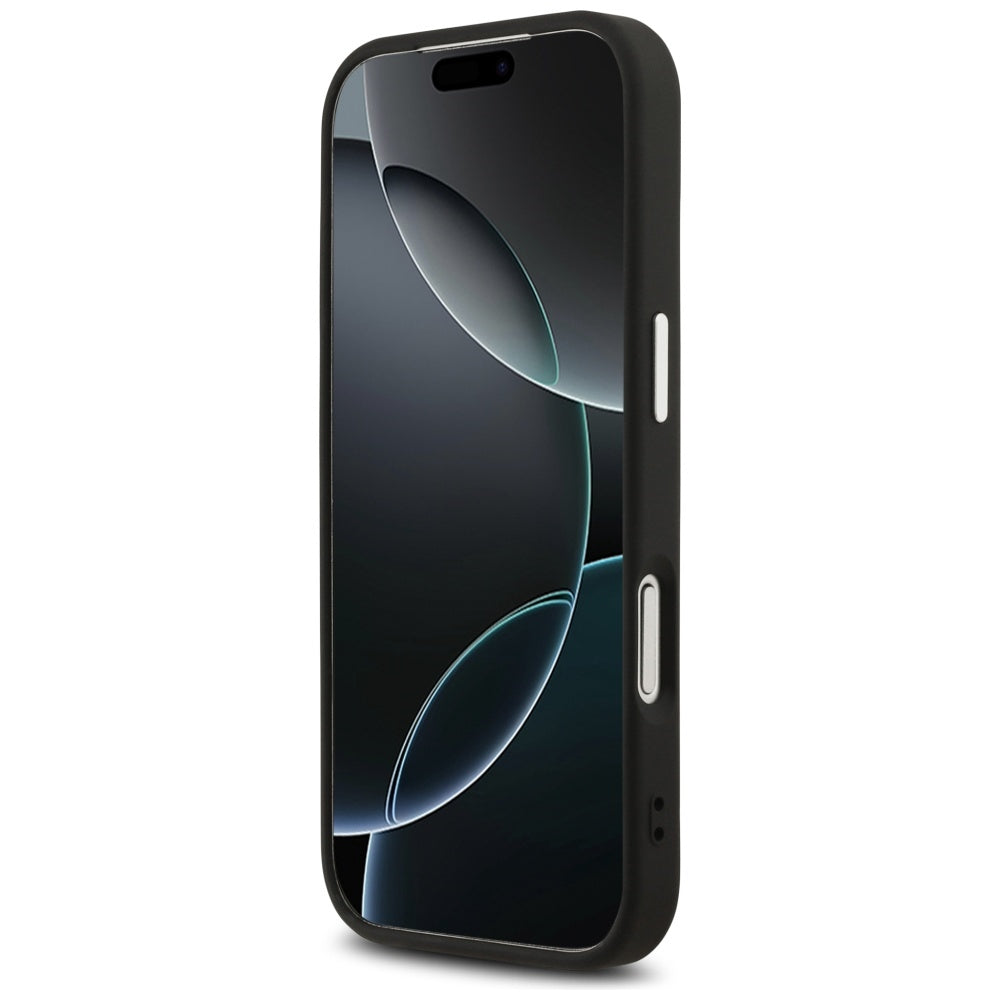 Pouzdro MagSafe pro Apple iPhone 17 Pro, Guess, 4G Triangle Logo, Černé Stříbrné