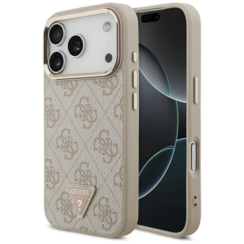 Pouzdro MagSafe pro Apple iPhone 17 Pro, Guess, 4G Triangle Logo, Růžové Zlato