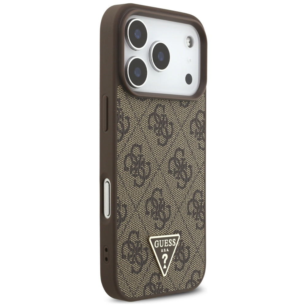 Pouzdro MagSafe pro Apple iPhone 17 Pro, Guess, 4G Triangle Logo s perlovým páskem, hnědé