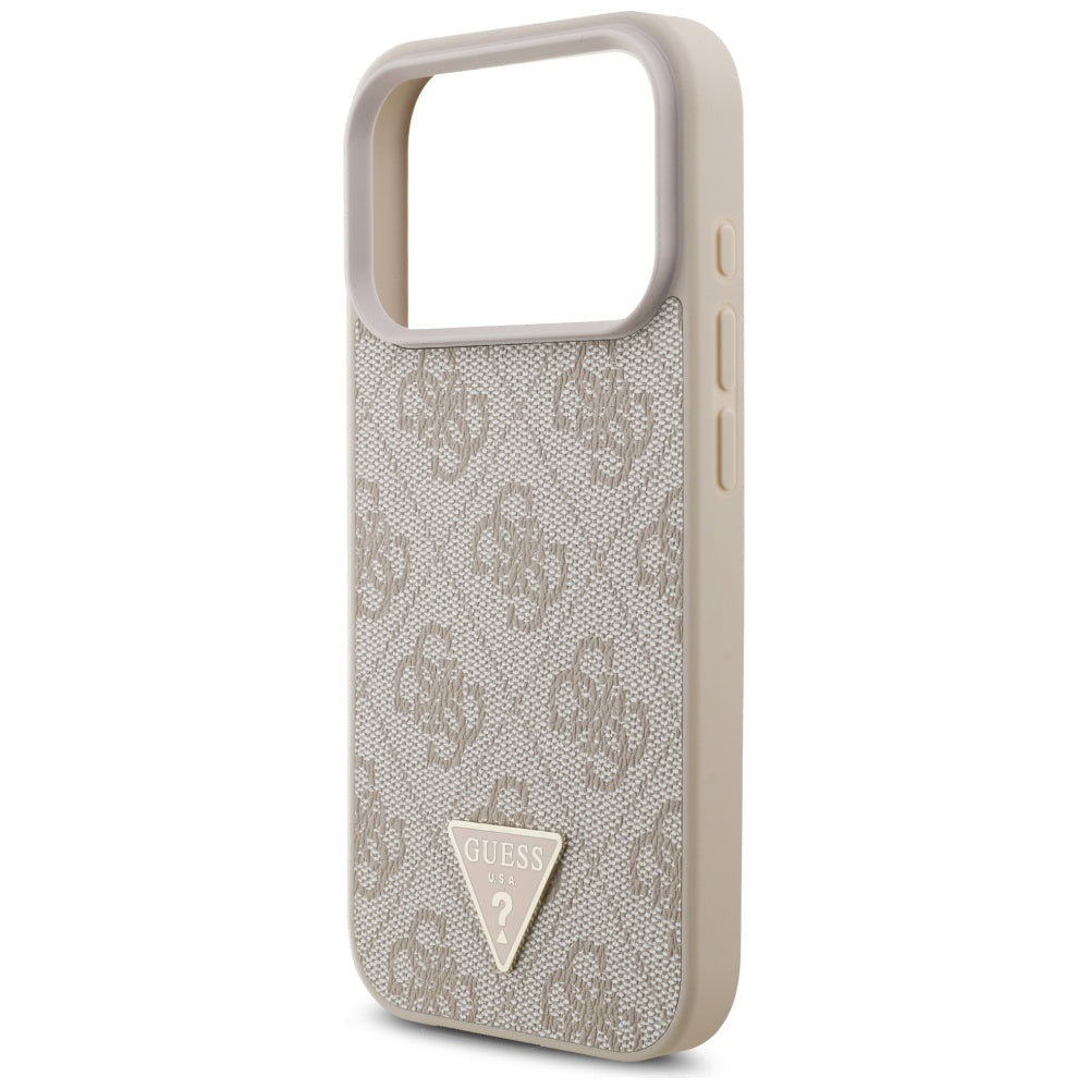 Pouzdro MagSafe pro Apple iPhone 17 Pro, Guess, 4G Triangle Logo with Pearl Strap, Růžové