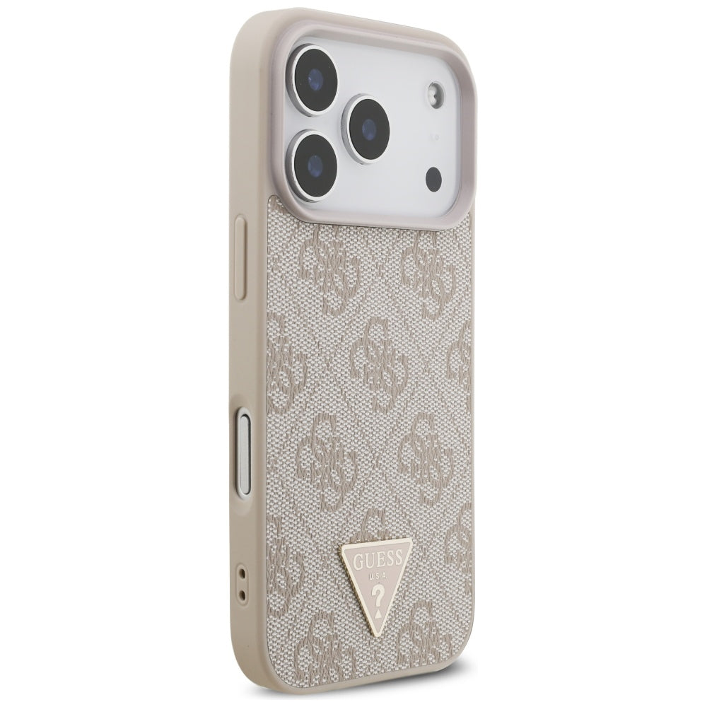 Pouzdro MagSafe pro Apple iPhone 17 Pro, Guess, 4G Triangle Logo with Pearl Strap, Růžové